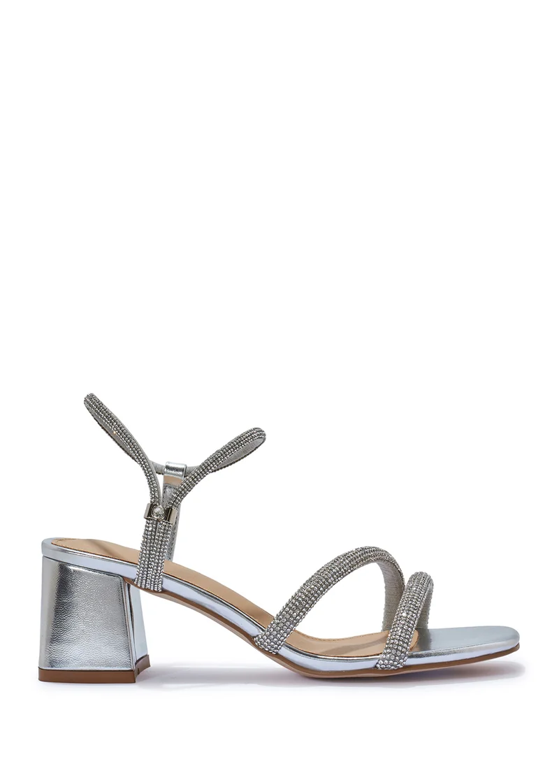 Truffle Low Block Heel Diamante Strappy Sandal