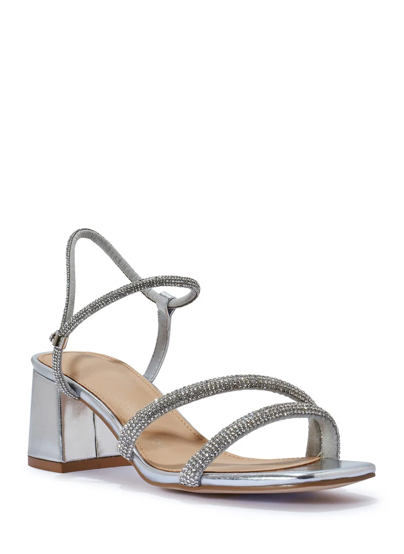 Truffle Low Block Heel Diamante Strappy Sandal