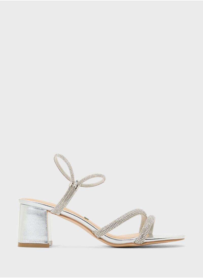 Truffle - Low Block Heel Diamante Strappy Sandal - Image 1