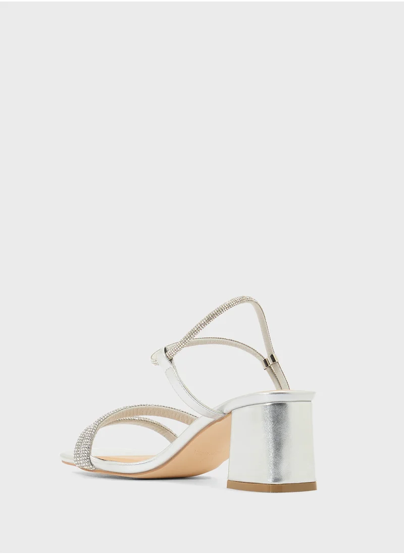 Truffle Low Block Heel Diamante Strappy Sandal