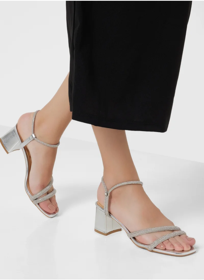 Truffle Low Block Heel Diamante Strappy Sandal