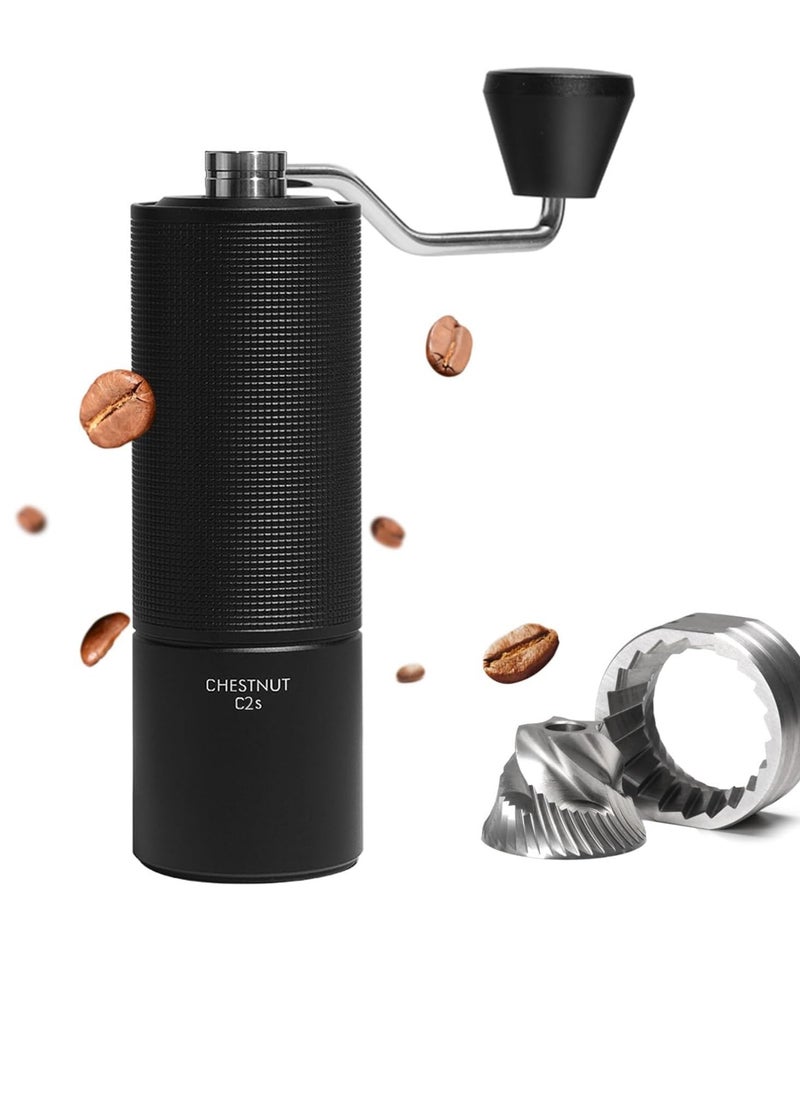 TIMEMORE - TIMEMORE Chestnut C2S Manual Coffee Grinder Stainless Steel S2C Conical Burr Coffee Grinder, Capacity 25g Hand Coffee Bean Grinder, Adjustable Grinder Setting, Double Bearing Positioning (Black) - Image 1