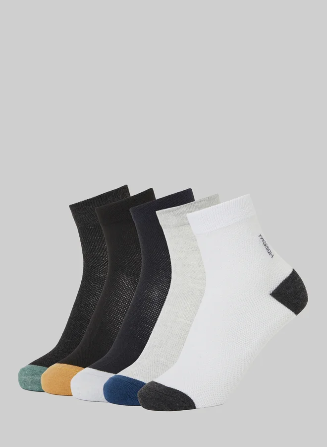 Pack of 5- Contrast Detail Ribbed Cuff Quarter Socks