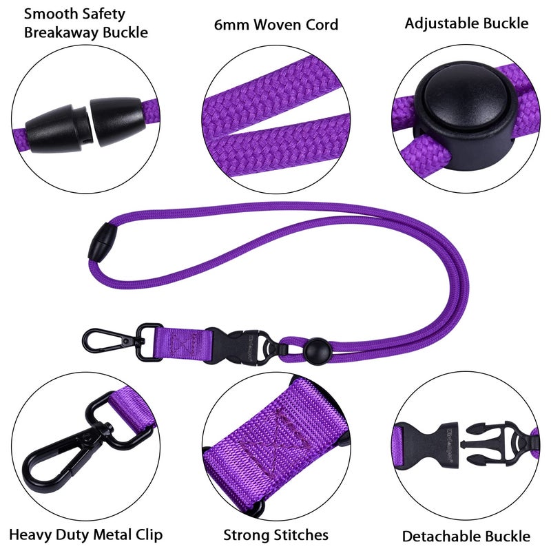 Wisdompro 2 Pack of 21 inch Durable Round Cord Heavy Duty Lanyard with Safety Breakaway Buckle, Detachable Buckle and Metal Hook for Keys, ID Card Badge Holders - Hotpink and Purple - Image 4