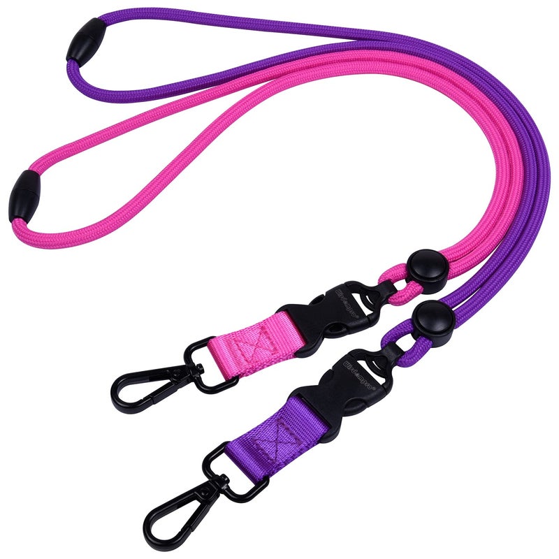 Wisdompro 2 Pack of 21 inch Durable Round Cord Heavy Duty Lanyard with Safety Breakaway Buckle, Detachable Buckle and Metal Hook for Keys, ID Card Badge Holders - Hotpink and Purple - Image 1