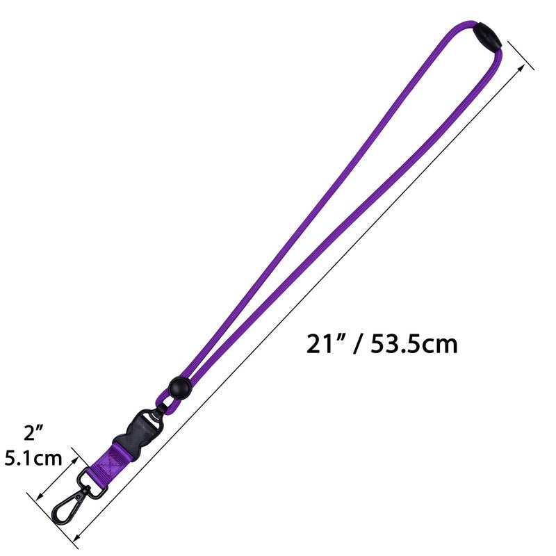 Wisdompro 2 Pack of 21 inch Durable Round Cord Heavy Duty Lanyard with Safety Breakaway Buckle, Detachable Buckle and Metal Hook for Keys, ID Card Badge Holders - Hotpink and Purple - Image 3