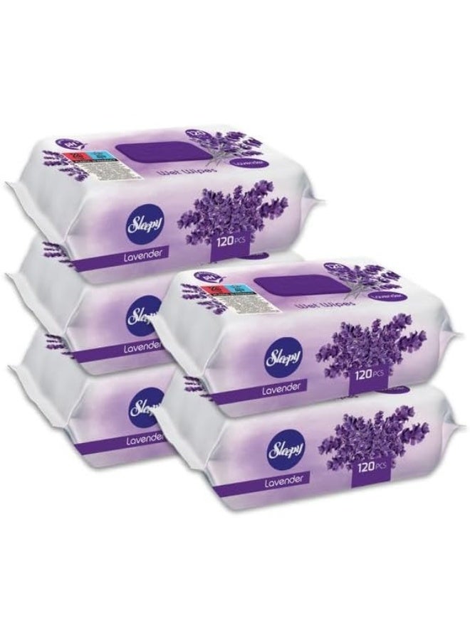 Sleepy مناديل مبللة للعناية بالرضع، لافندر، 600 ورقة، 120 × 5 عبوة - Image 1