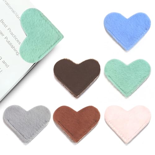 Winjeto Leather Heart Bookmarks - Winjeto 6 Pieces Cute Corner Page Book Marks for Teachers Students Book Reading Lovers, for School Office Home Supplies (Furry（6pcs）) - Image 1