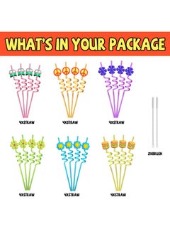 FZR Legend 24 60's Hippie Theme Party Favors Retro Flower Cutouts Peace Drinking Straws for 60s Groovy Party Supplies Tie Dye Birthday Party Supplies with 2 PCS Straws Cleaning Brush  - Image 3