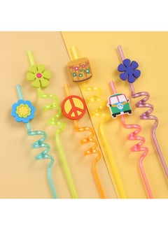 FZR Legend 24 60's Hippie Theme Party Favors Retro Flower Cutouts Peace Drinking Straws for 60s Groovy Party Supplies Tie Dye Birthday Party Supplies with 2 PCS Straws Cleaning Brush  - Image 2