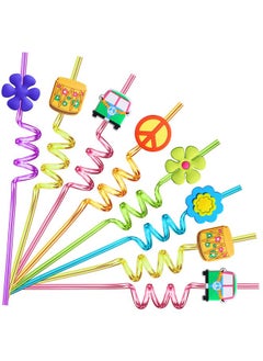 FZR Legend 24 60's Hippie Theme Party Favors Retro Flower Cutouts Peace Drinking Straws for 60s Groovy Party Supplies Tie Dye Birthday Party Supplies with 2 PCS Straws Cleaning Brush  - Image 1