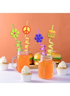 FZR Legend 24 60's Hippie Theme Party Favors Retro Flower Cutouts Peace Drinking Straws for 60s Groovy Party Supplies Tie Dye Birthday Party Supplies with 2 PCS Straws Cleaning Brush  - Image 4