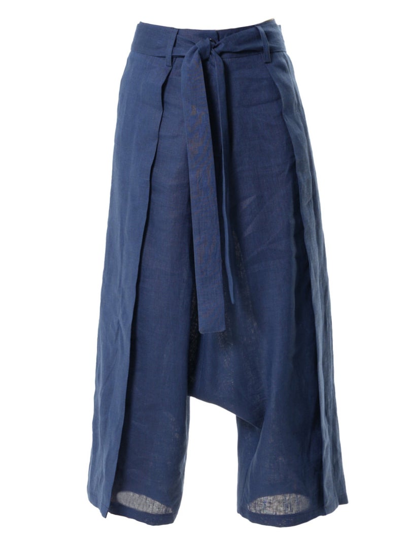Metamorphoza Linen Drop-Crotch Pants In Blue - Image 1