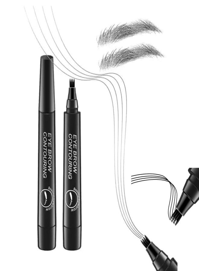 HONGID Eyebrow Contouring Pen, Black, 4-Prong Fork Tip, Waterproof Long-Lasting, Natural Hair-Like Strokes - Image 1