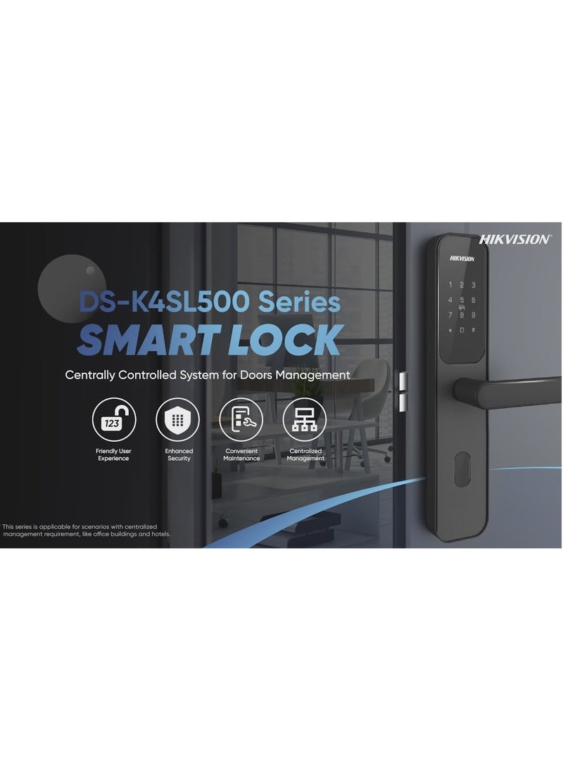 HIKVISION - DS-K4SL500MKW Pro Smart Lock - Aluminum Alloy, Lift-Up Lock Body, M1 Card & Mechanical Key Unlocking, 100 Users Capacity, 1000 Local Records, 2.4G Wi-Fi, Micro USB Emergency Power, Voice Navigation, Anti-Pry & Low Voltage Alarm, Supports Left/Right Door Opening, Power-Off Transmission, -25°C to 70°C Operating Temp, 8 AA Alkaline Batteries, Black - Image 1
