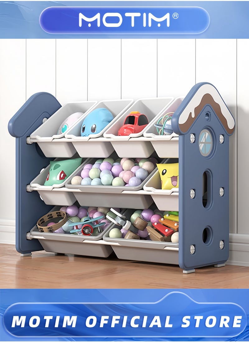 Toys Organizer Kids Toy Organizer Large Capacity 4-Shelf Organizer Rack with 10 Storage Bins for Toys and Books