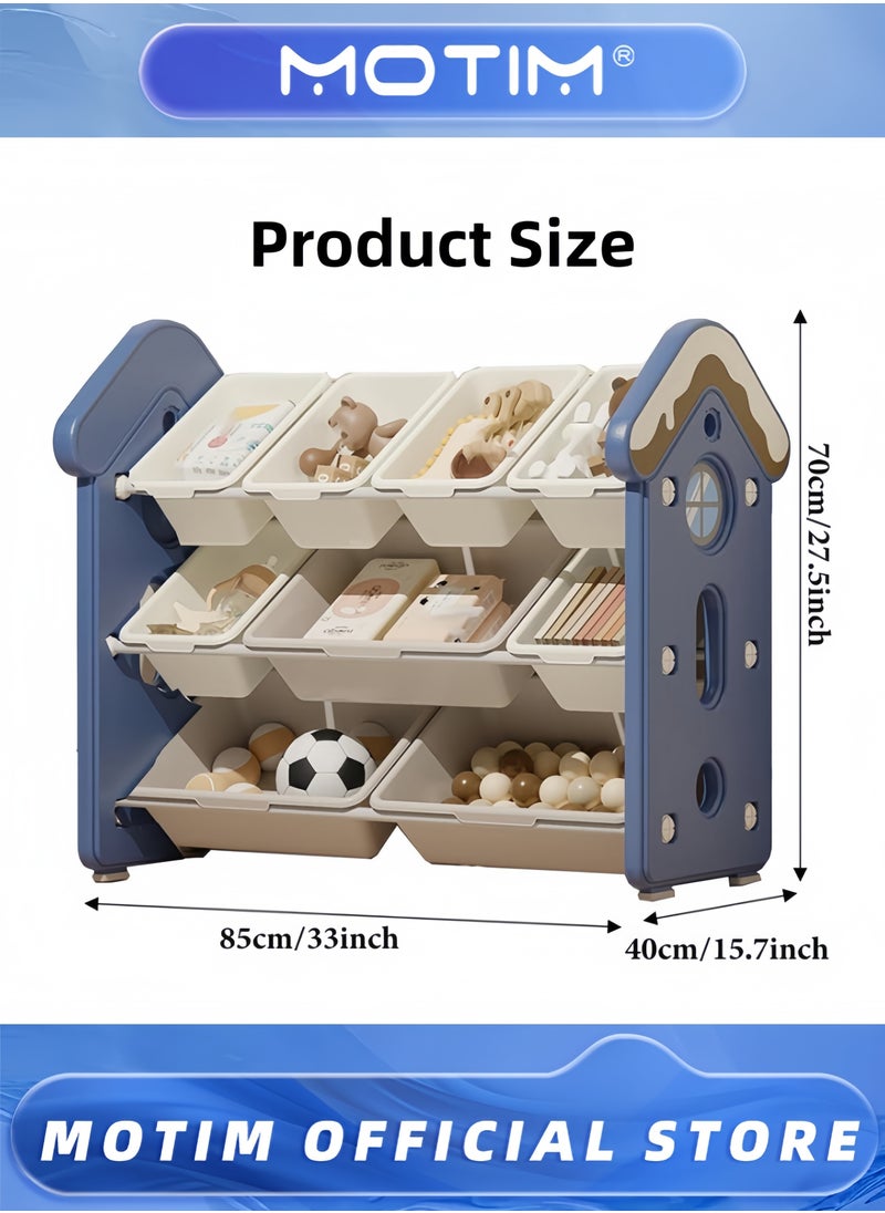 Toys Organizer Kids Toy Organizer Large Capacity 4-Shelf Organizer Rack with 10 Storage Bins for Toys and Books