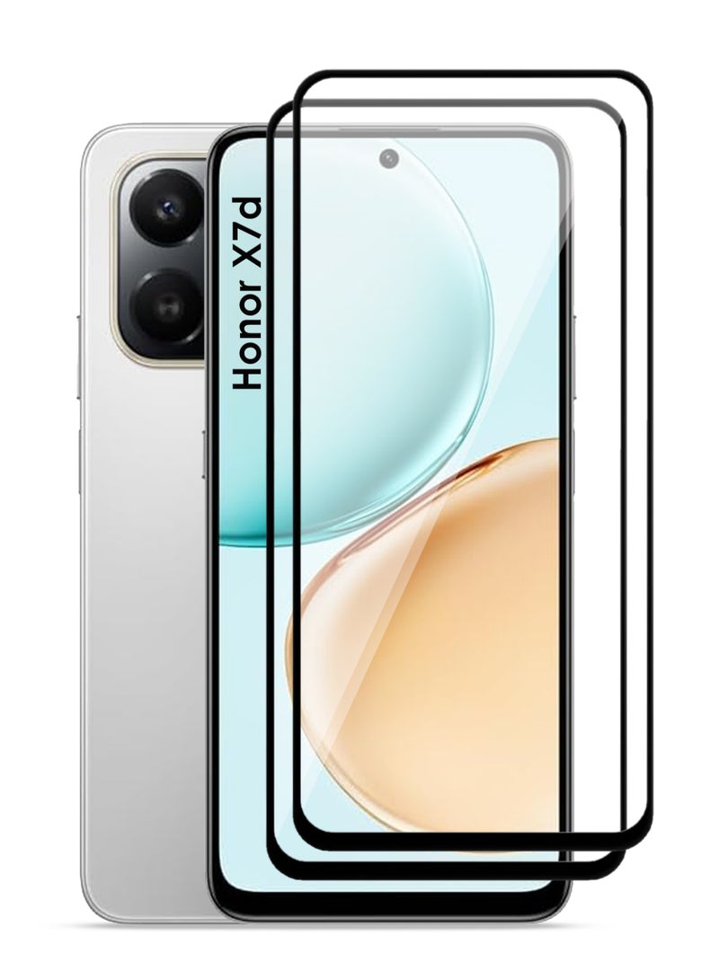 واقي شاشة Honor X7d، قطعتان - زجاج مقسّى فاخر يغطي الشاشة بالكامل لهاتف Honor X7d، شفافية عالية، لمسة رقيقة، مضاد للانفجار، حواف مقوسة ناعمة، سهل التركيب - Image 1