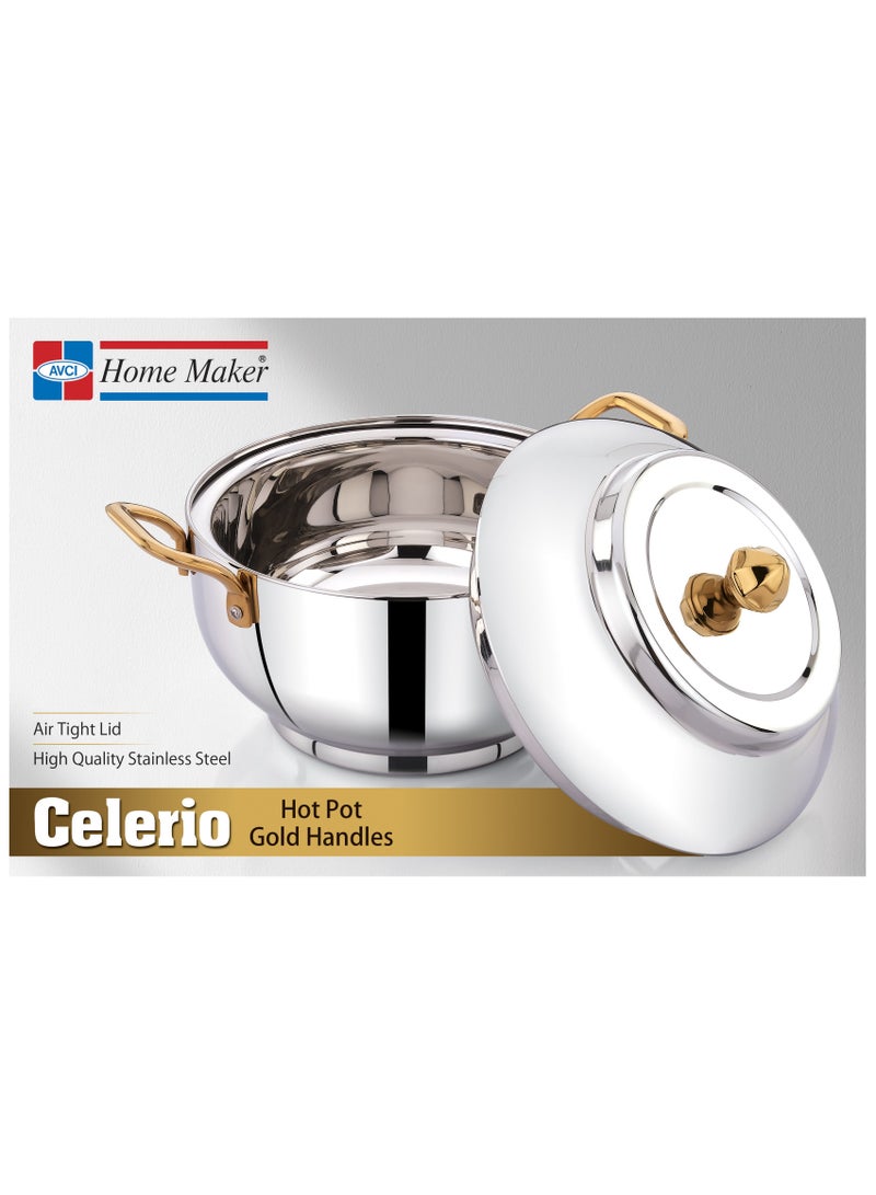 Homemaker Celerio Hotpot 12000ml Capacity - Air Tight Lid - High Quality Stainless Steel - Gold Lids & Silver - Image 2