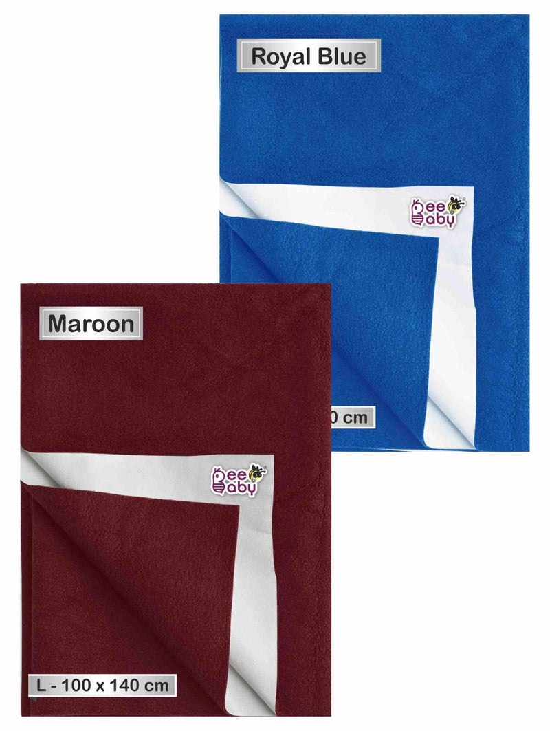 BeeBaby UltraDry Waterproof Quick Dry Sheets for Baby. High Absorbent, Anti-Piling & Reusable Bed Protector for Infants, New Born, Toddlers. (Large - 140cm x 100cm) (Dark Blue, Maroon - Pack of 2) - Image 1