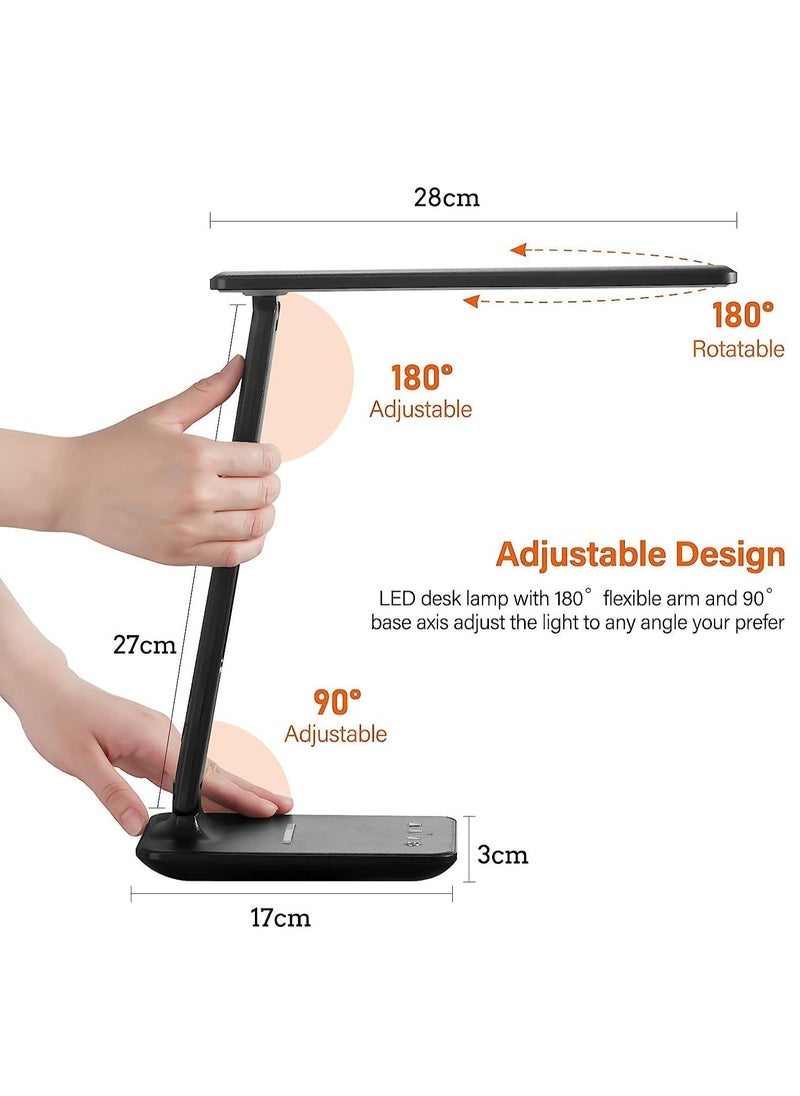 Furtey - LED Desk Lamp with Wireless Charger USB Charging Port with Screen Function of Clock Alarm Date Temperature 3 Color Modes and 5 Brightness Adjustment in Study Bedroom Office Black - Image 1
