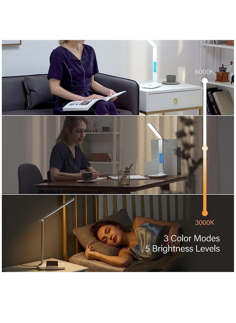 Furtey - LED Desk Lamp with Wireless Charger USB Charging Port with Screen Function of Clock Alarm Date Temperature 3 Color Modes and 5 Brightness Adjustment in Study Bedroom Office Black - Image 1