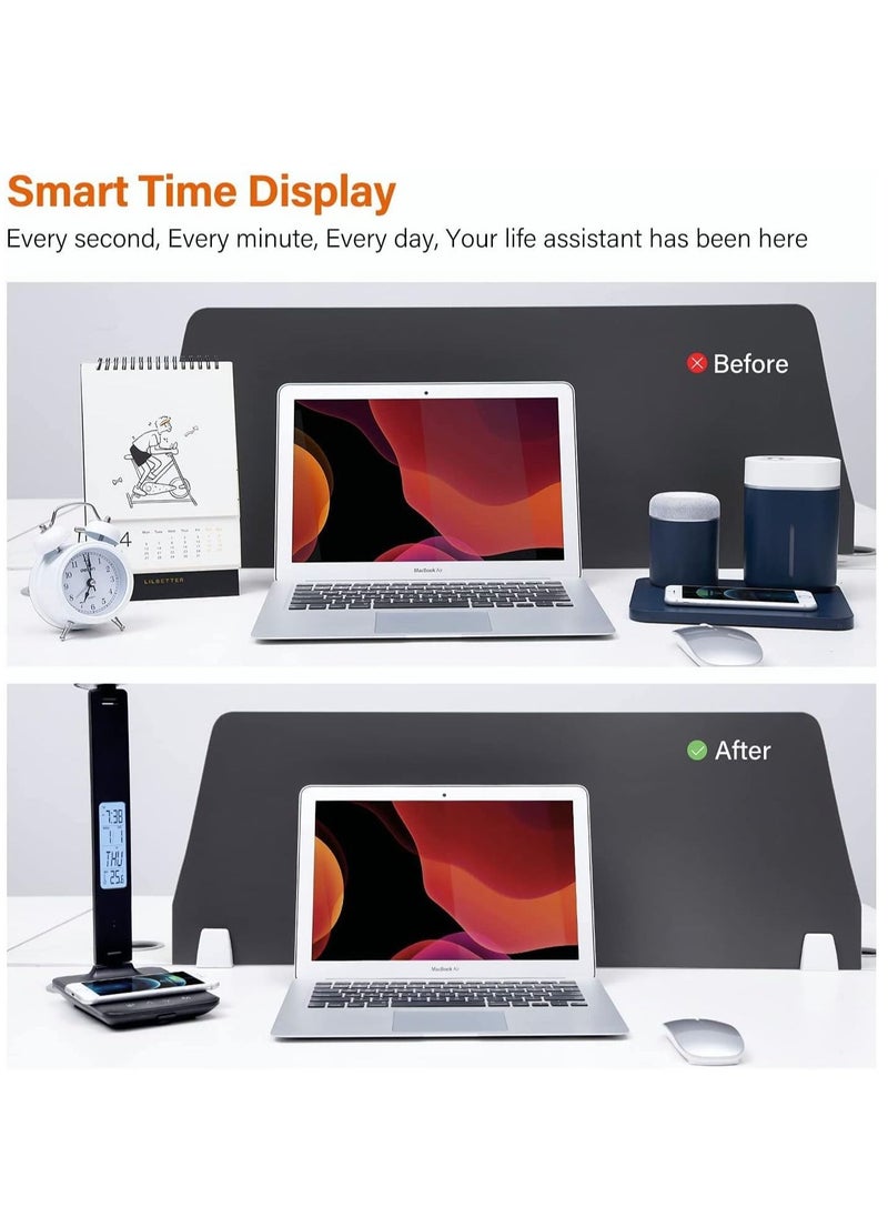 Furtey - LED Desk Lamp with Wireless Charger USB Charging Port with Screen Function of Clock Alarm Date Temperature 3 Color Modes and 5 Brightness Adjustment in Study Bedroom Office Black - Image 1