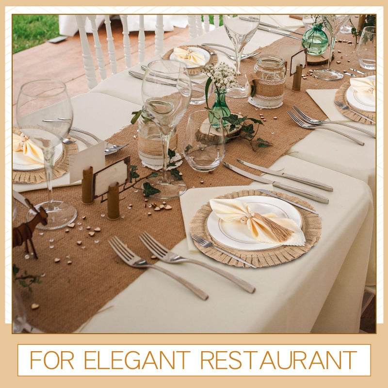Gejoy 18 Pcs Round Burlap Placemats Wood Bead Napkin Rings with Dinner Napkins Cloth, Jute Heat Resistant Placemats Boho Wooden Rings for Plates Wedding Dining Table - Image 5