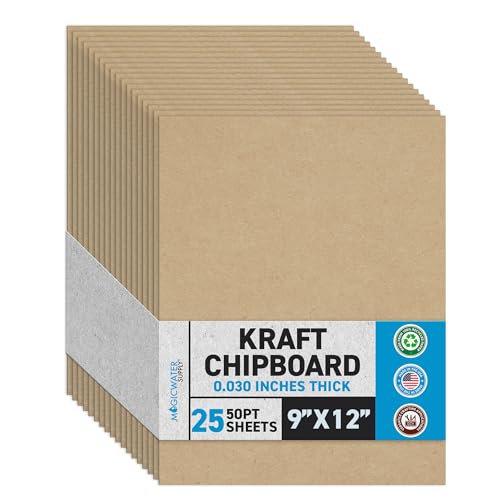 MagicWater Supply MagicWater Chipboard Sheet for DIY Projects - 9x12 Inch - 25 Pack - 30 pt - Heavy Duty Kraft (0.030 Inch Thick) Paperboard, for Scrapbooking, Books, Picture Frame Backing, Arts Project & Crafts - Image 1
