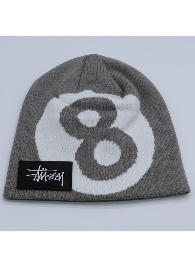Stüssy Classic 8-Ball Knit Beanie - Gray & White Iconic Streetwear Cuffed Beanie for Men & Women