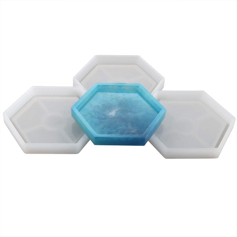 3 Pack DIY Hexagon Mold Hexagon Coaster Silicone Mold Molds for Casting with Resin Cement