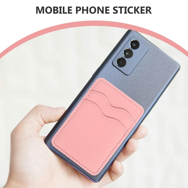 Pink Pu Leather Phone Card Holder Wallet Adhesive Back Dual Slot For Women - Image 4