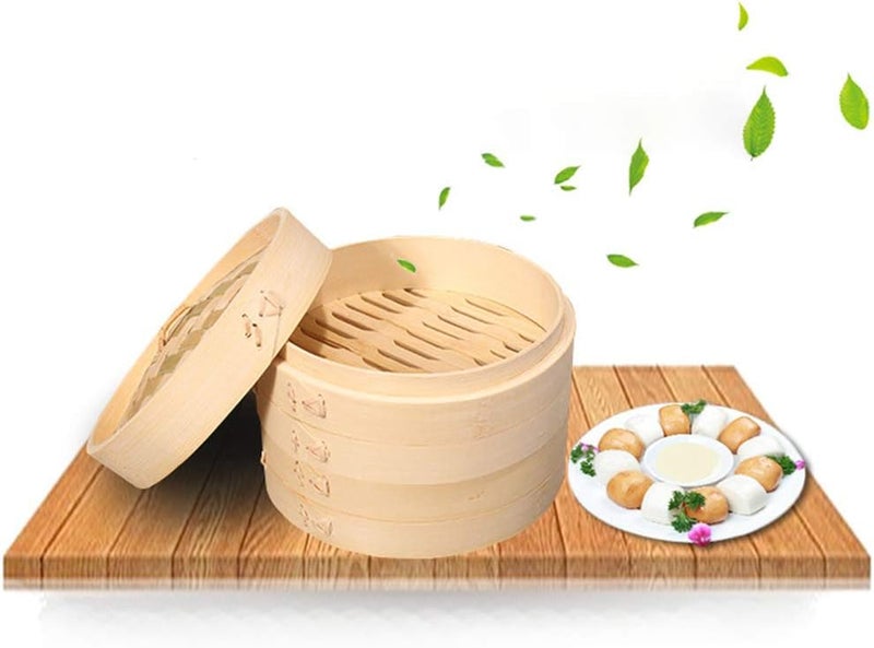 klarako Bamboo Steamer Single Tier Bamboo Steamers for Steaming Dim Sum Dumplings Buns Vegetables Meat Fish Rice, 3 Sizes to Choose  Brown+Brown, 21cm - Image 2