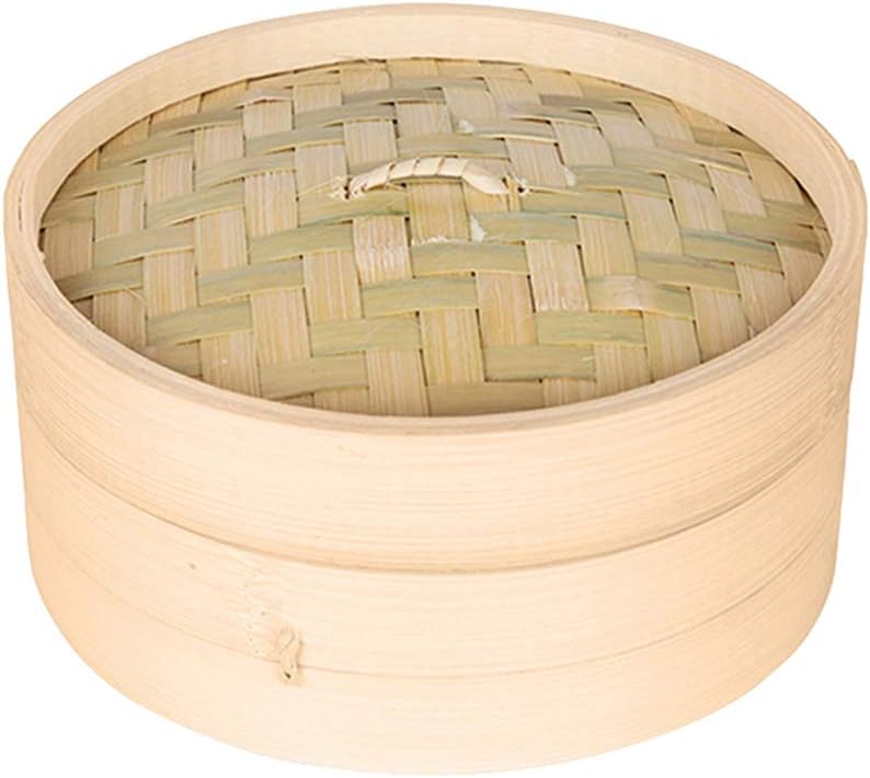 klarako Bamboo Steamer Single Tier Bamboo Steamers for Steaming Dim Sum Dumplings Buns Vegetables Meat Fish Rice, 3 Sizes to Choose  Brown+Brown, 21cm - Image 1