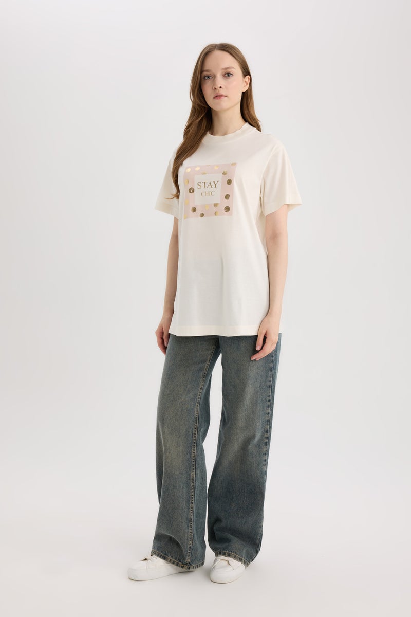 DeFacto Woman Relax Fit Crew Neck Printed Short Sleeve Tunic - Image 4