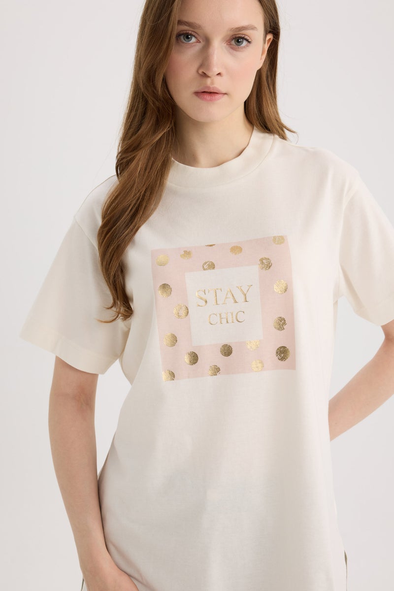 DeFacto Woman Relax Fit Crew Neck Printed Short Sleeve Tunic - Image 1
