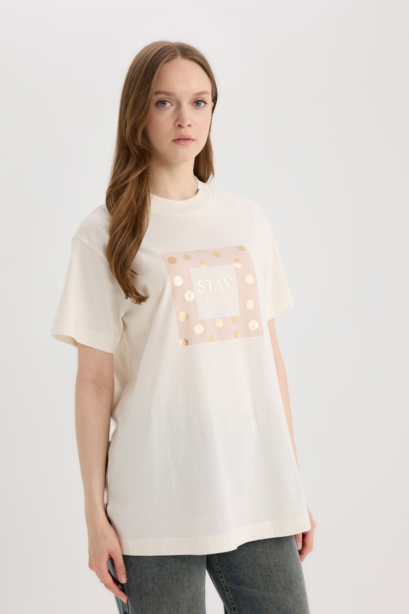 DeFacto Woman Relax Fit Crew Neck Printed Short Sleeve Tunic - Image 3