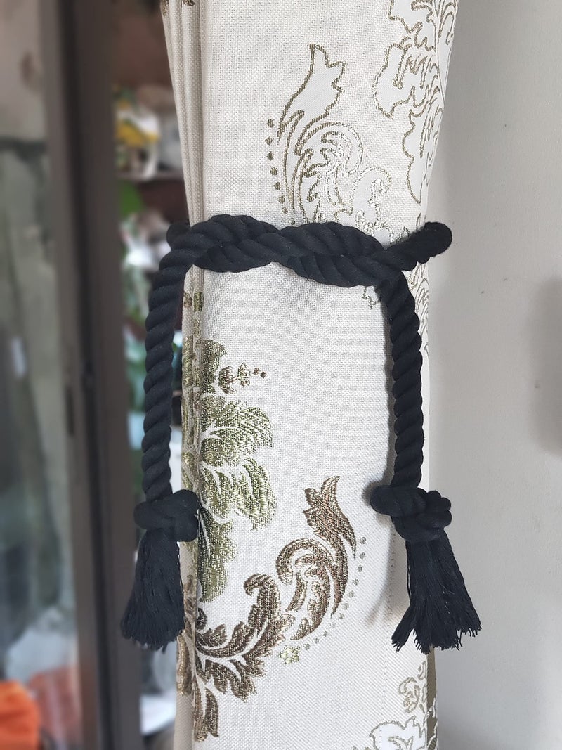Yteseery 6 Pack Curtain Ties Rope, Outdoor Curtain Tiebacks for Patio Gazebo Pergola Cabana, Natural Cotton Curtain Holders, Village Rural Rustic Farmhouse Curtain Holdbacks for Drapery, Black - Image 3