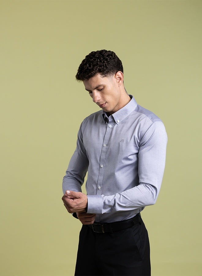 تكلف The Urban Essential Grey Non Iron Oxford Shirt with Sleek Texture - Image 3