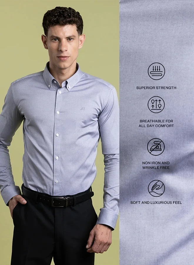 مانرزم The Urban Essential Grey Non Iron Oxford Shirt with Sleek Texture