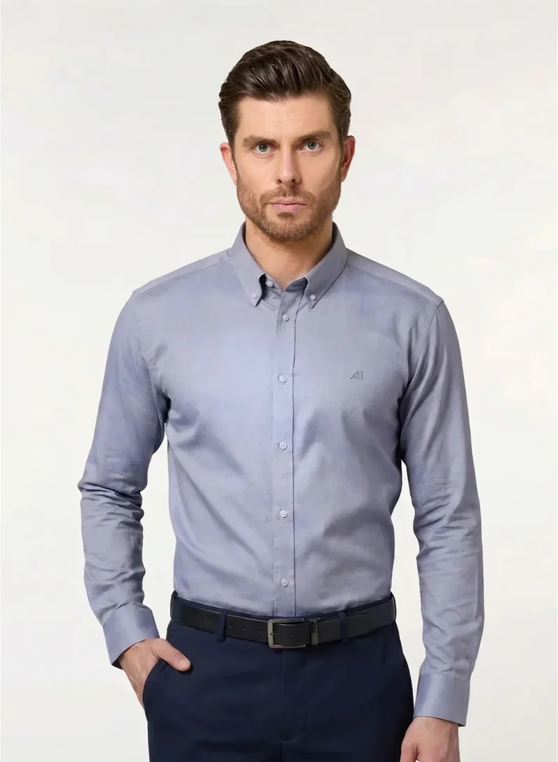 Mannerism The Urban Essential Grey Non Iron Oxford Shirt with Sleek Texture