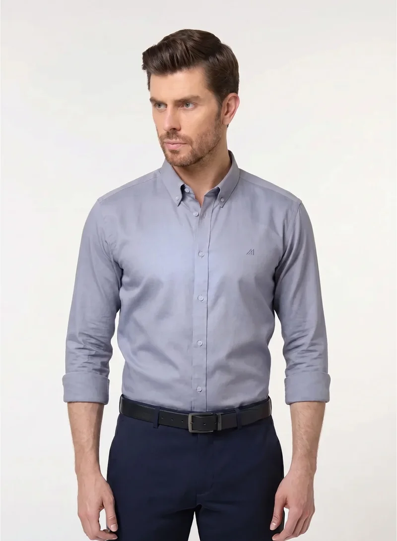 Mannerism The Urban Essential Grey Non Iron Oxford Shirt with Sleek Texture