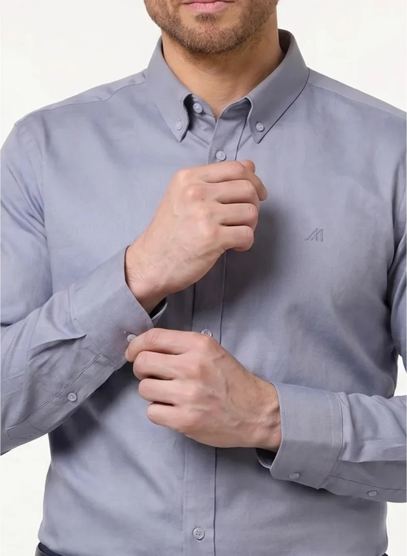 MANNERISM  The Urban Essential Grey Non Iron Oxford Shirt with Sleek Texture for Men | Best Price UAE