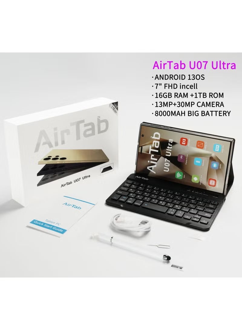 AirTab U07 Ultra Android 13 Tablet – 7-Inch HD Display, Super-Fast 16GB RAM + 1TB ROM, 30MP Camera, Powerful Octa-Core Processor, 8000mAh Long Battery, Dual SIM 4G, WiFi, Includes Keyboard & Stylus, Ideal for Kids & Adults for Learning, Study, Gaming & Entertainment - Image 2