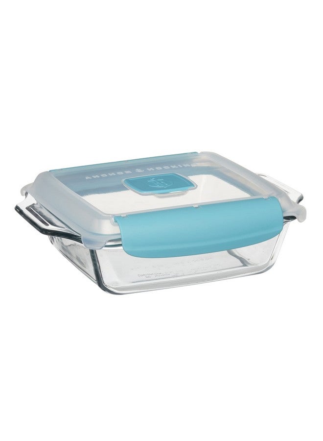 Anchor Hocking 8 Inch Square Cake Dish with TrueLock Locking Lid Bakeware, Clear - Image 1