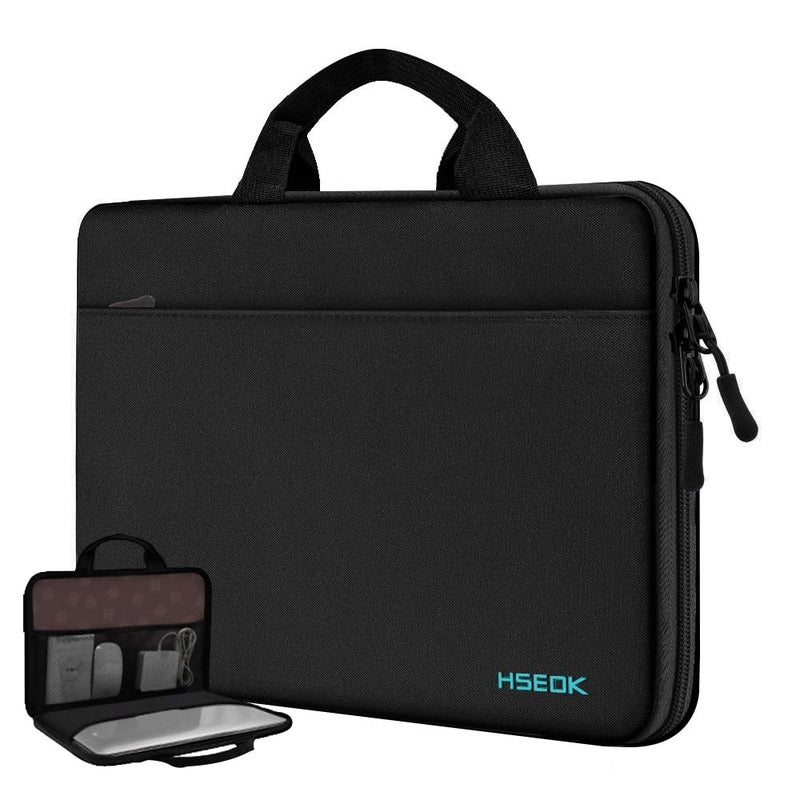 Hseok Laptop Case 13.3-14 Inch Briefcase, 180 Opening Water-Resistant & Shockproof Bag with Soft Velvet Lining, Compatible with MacBook Pro 14", Mac Air/Pro 13.3", XPS 14/13 and 13"-14" PC,Deep Black - Image 1