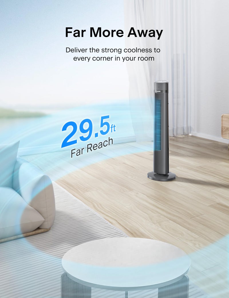 PELONIS 40-inch Bladeless Tower Fan for Bedroom, Standing Fan with Remote Control, 26ft/s, 90Â° Oscillation, 3 Speed Settings, 27 dB, 3 Modes, 15-Hour Timer, LED Display, Fan that Blows Cold Air, Black - Image 2
