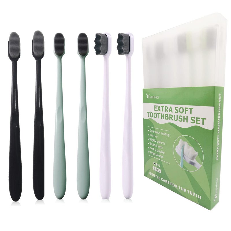 EasyHonor Extra Soft Toothbrush for Sensitive Gums MicroNano Manual Toothbrush with 20000 Soft Floss Bristle for Pregnant Women Elderly Gum Recessions Protect Fragile Gums 6 Gray bristles