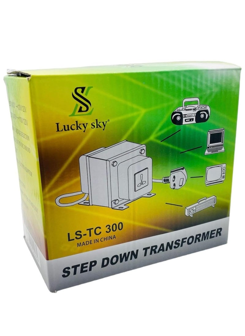 Lucky Sky محول LUCKYSKY 300 وات 220 فولت إلى 110 فولت ، محول جهد عالمي 3 دبوس في المملكة المتحدة مع سلك طاقة للأجهزة الكهربائية المنزلية محول الجهد (220 فولت إلى 110 فولت 300 واط)  - Image 4