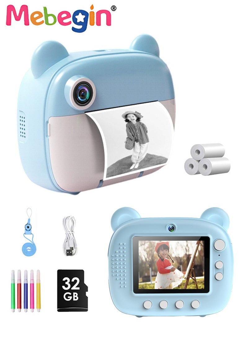 MEBEGIN 2.4 Inch Kids Camera Instant Print with 3 Roller Photo Paper, 1080p HD Digital Video Cameras for Toddler, Dual Selfie Mini Children Camera with 32GB SD Card, Photo Capture, Vdeo Recording and Playback, Ideal Gift for Kids - Image 1